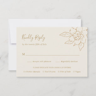Ivory Line Art Floral Elegant Wedding RSVP Card