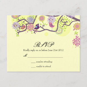 Ivory Love Birds on Tree Wedding RSVP Card