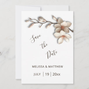 Ivory Magnolia 3D Flowers Save The Date