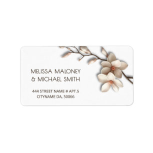 Ivory Magnolia 3D Flowers Wedding Label