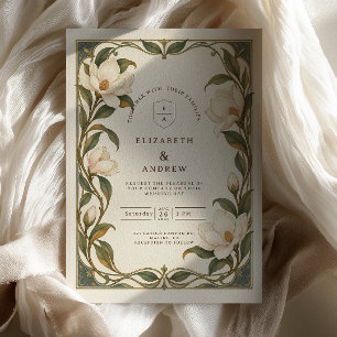 Ivory Magnolia Botanical Wedding Invitation