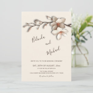 Ivory Magnolia Faux Relief Flower Wedding Invitation