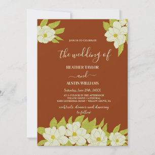 Ivory Magnolia Flower Rusty Wedding Invitation