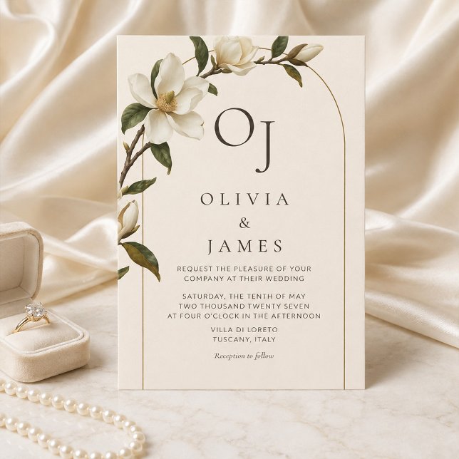 Ivory Magnolia Gold Arch Wedding Invitation (Ivory Magnolia Gold Arch Wedding Invitation)