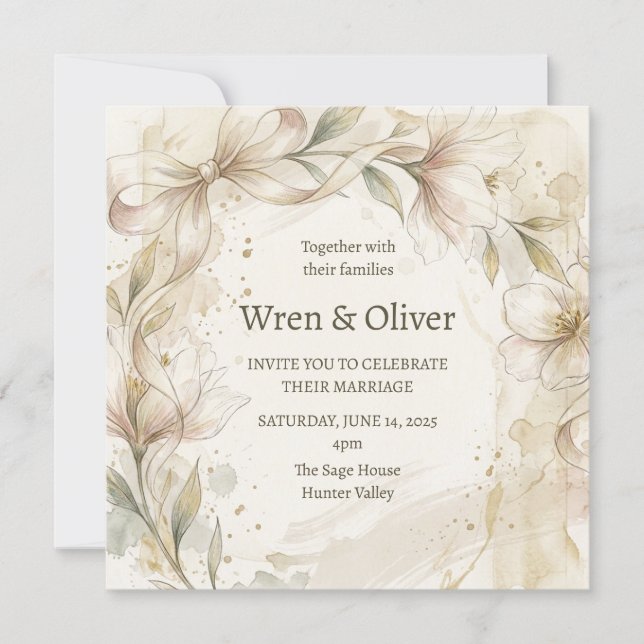 Ivory Magnolia Wedding Invitation (Front)