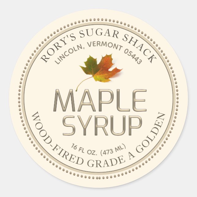 Ivory Maple Leaf Maple Syrup Editable Label (Front)