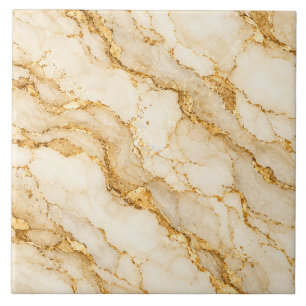 Ivory Marble and Gold Veins Ceramic Tile