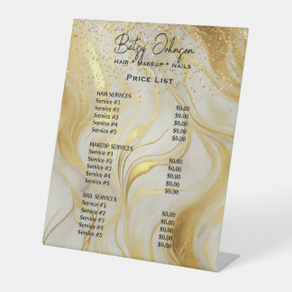 Ivory Marble Gold Glitter Beauty Salon Price List Pedestal Sign