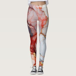 Ivory Marble with Crimson & Gold Veins Leggings