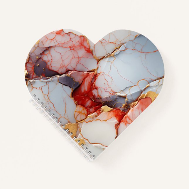 Ivory Marble with Crimson & Gold Veins Notebook (Front)