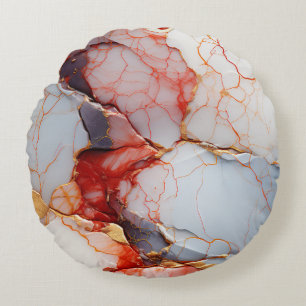Ivory Marble with Crimson & Gold Veins Round Cushion