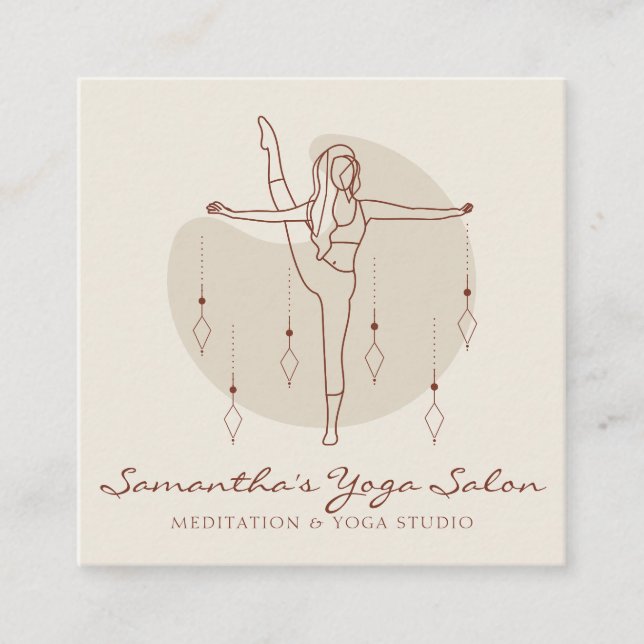 Ivory Meditation Pose Yoga Pilates Spiritual Gym Square Business Card (Front)