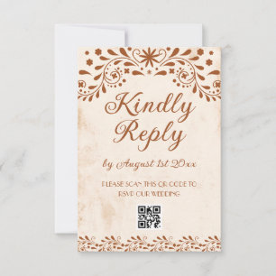 Ivory Mexican Floral Wedding QR code RSVP Card
