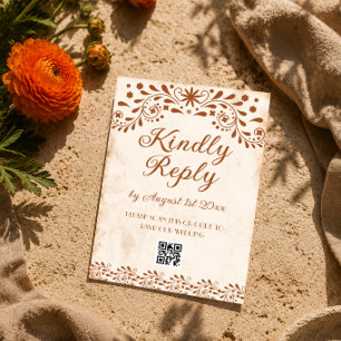 Ivory Mexican Floral Wedding QR code RSVP Card