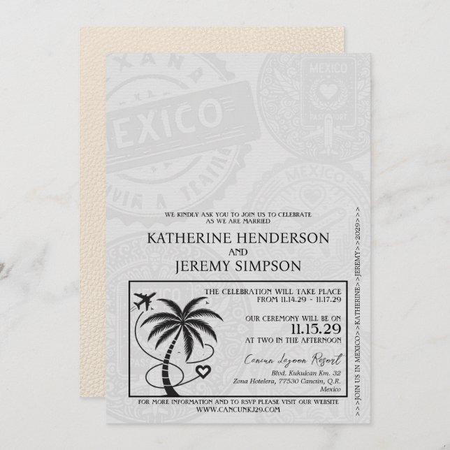 Ivory Mexico Passport Wedding Invitation (Front/Back)