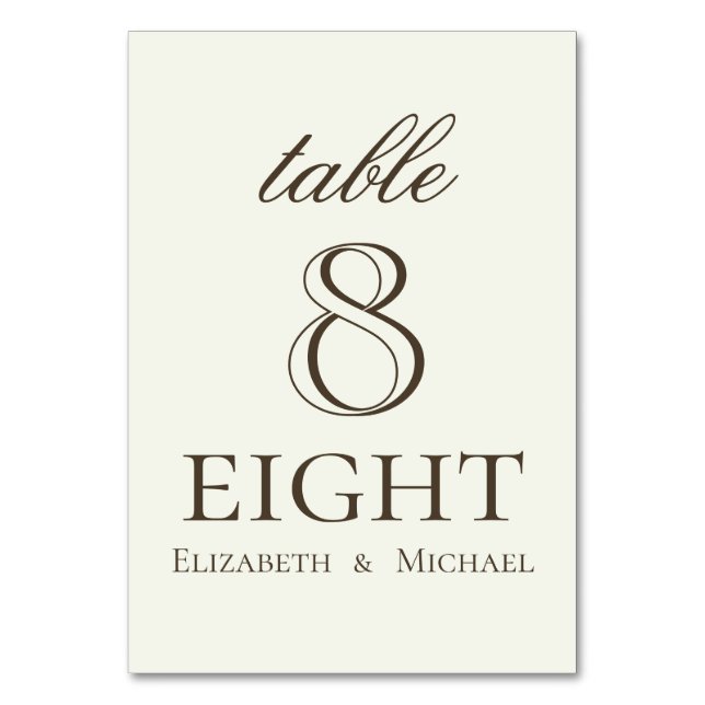 Ivory Minimalist Coffee Script Wedding Table Number (Front)