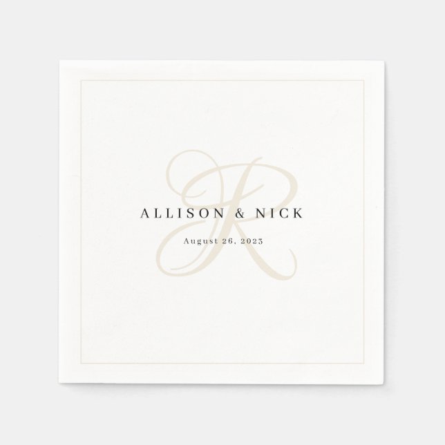 Ivory Minimalist Monogram Wedding Napkins (Front)