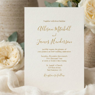 Ivory Minimalist Simple Script Wedding Photo Invitation