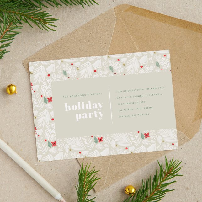 Ivory Modern Festive Botanical Holiday Party Card (Ivory Modern Festive Botanical Holiday Party)