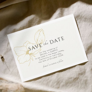 Ivory Modern Gold Floral Flat Save The Date Card