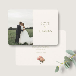 Ivory Modern Olive Green Rose Wedding Thank You Card