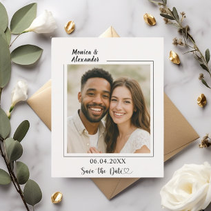 Ivory modern photo wedding Save the Date Flyer
