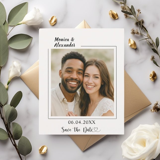 Ivory modern photo wedding Save the Date Flyer (Creator Uploaded)