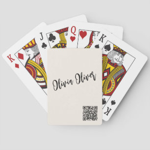 Ivory Modern Script Business Branding QR Code Playing Cards