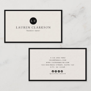 Ivory Modern Two Initials Monogram Black Border Business Card