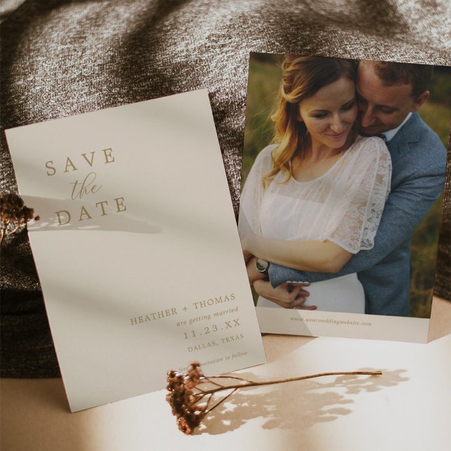 Ivory Modern Wedding Photo Save The Dates Invitation (Creator Uploaded)