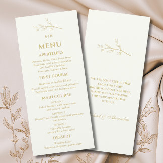 Ivory Monogram Botanical Minimalist Wedding Menu