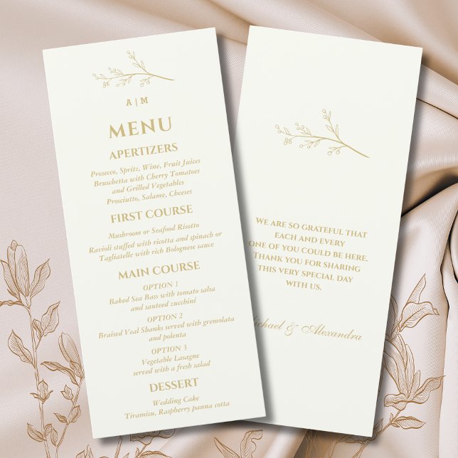 Ivory Monogram Botanical Minimalist Wedding Menu (Creator Uploaded)
