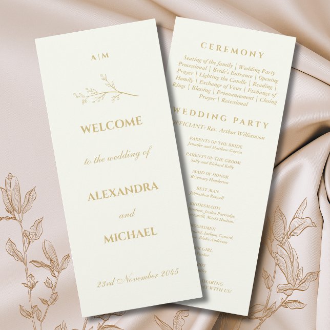 Ivory Monogram Botanical Minimalist Wedding  Programme (Creator Uploaded)