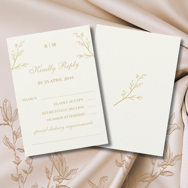 Ivory Monogram Botanical Wedding RSVP Card (Creator Uploaded)