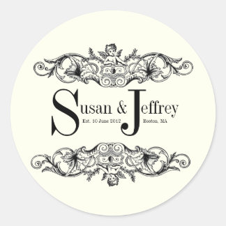 Ivory Monogram Logo Names Date Wedding Label