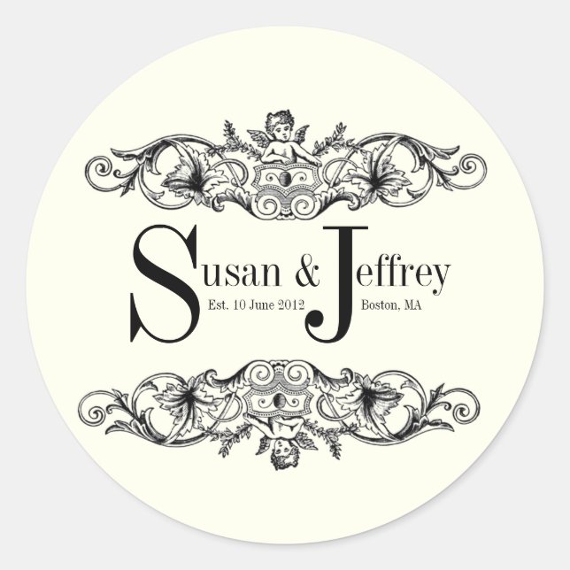 Ivory Monogram Logo Names Date Wedding Label (Front)