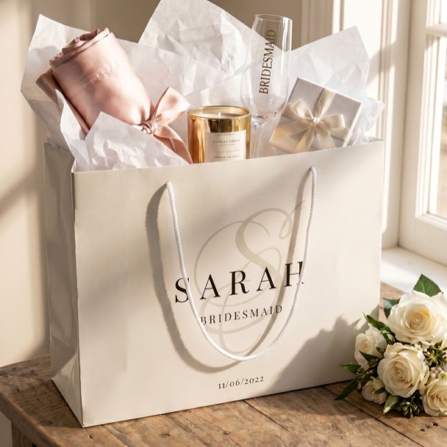 Ivory Monogram Personalised Bridesmaid Large Gift Bag (Creator Uploaded)
