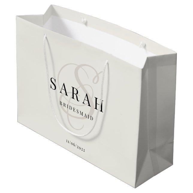 Ivory Monogram Personalised Bridesmaid Large Gift Bag (Back Angled)