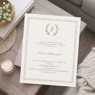 Ivory monogrammed milestone age-neutral invitation
