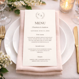 Ivory monogrammed wreath classic dinner wedding menu