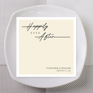 Ivory Monoline Happily Ever After Wedding Napkin