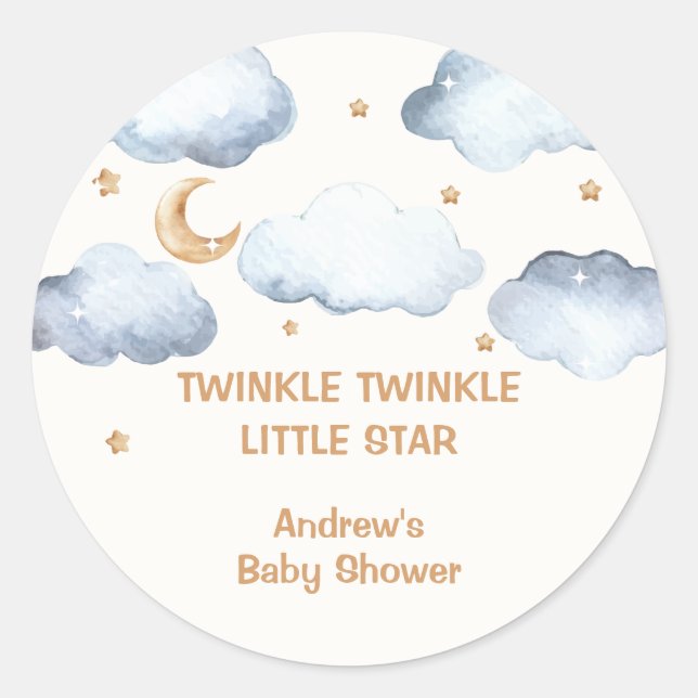 Ivory Moon Stars Twinkle Boy Baby Shower Classic Round Sticker (Front)