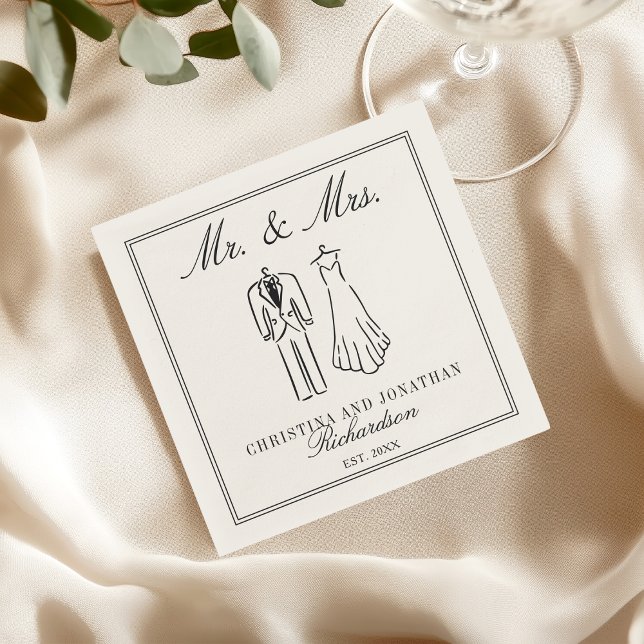 Ivory Mr & Mrs Personalized Old Money Wedding  Napkin (Creator Uploaded)
