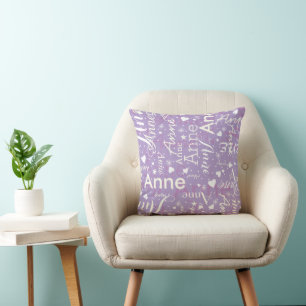Ivory Names with Cute Hearts pale purple Magical Cushion