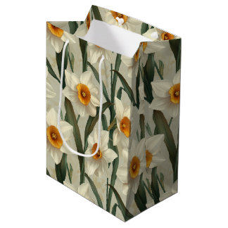Ivory Narcissus Botanical Spring Print Medium Gift Bag