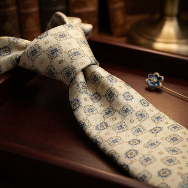 Ivory Navy Moroccan Tile Medallion Tie (Creator Uploaded)