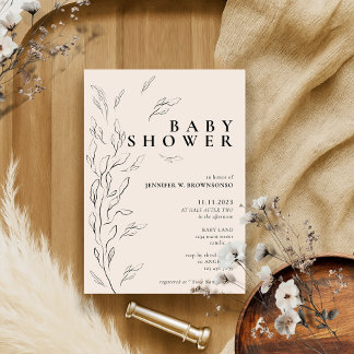 ivory neutral minimal floral simple baby shower invitation