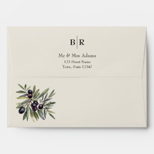 Ivory Olive Branch Monogram Wedding Envelope