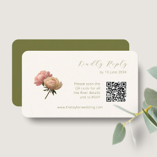 Ivory & Olive Chic Rose Wedding RSVP QR Code Enclosure Card