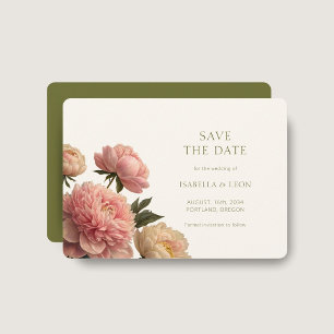 Ivory & Olive Green Rose Save the Date Invitation